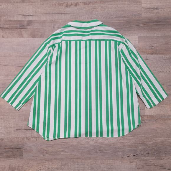 NWT Show Me Your Mumu Womens Plus Size 2X Berman Button Up Shirt Green Striped - Picture 2 of 10